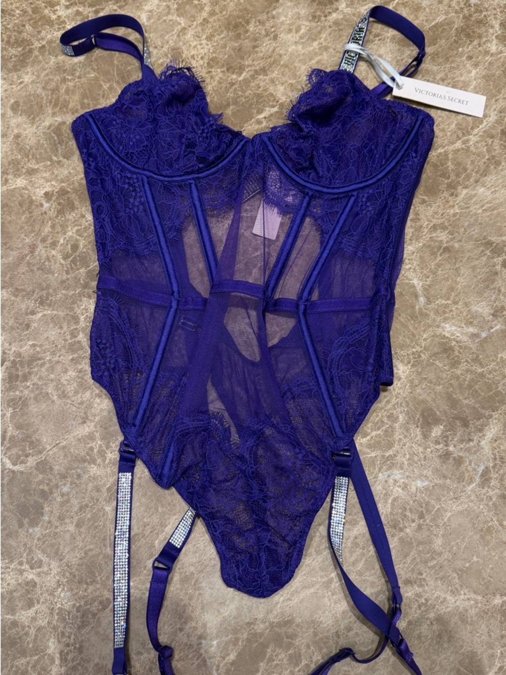 Victoria’s Secret Purple Bustier-style teddy with garter straps Size Medium